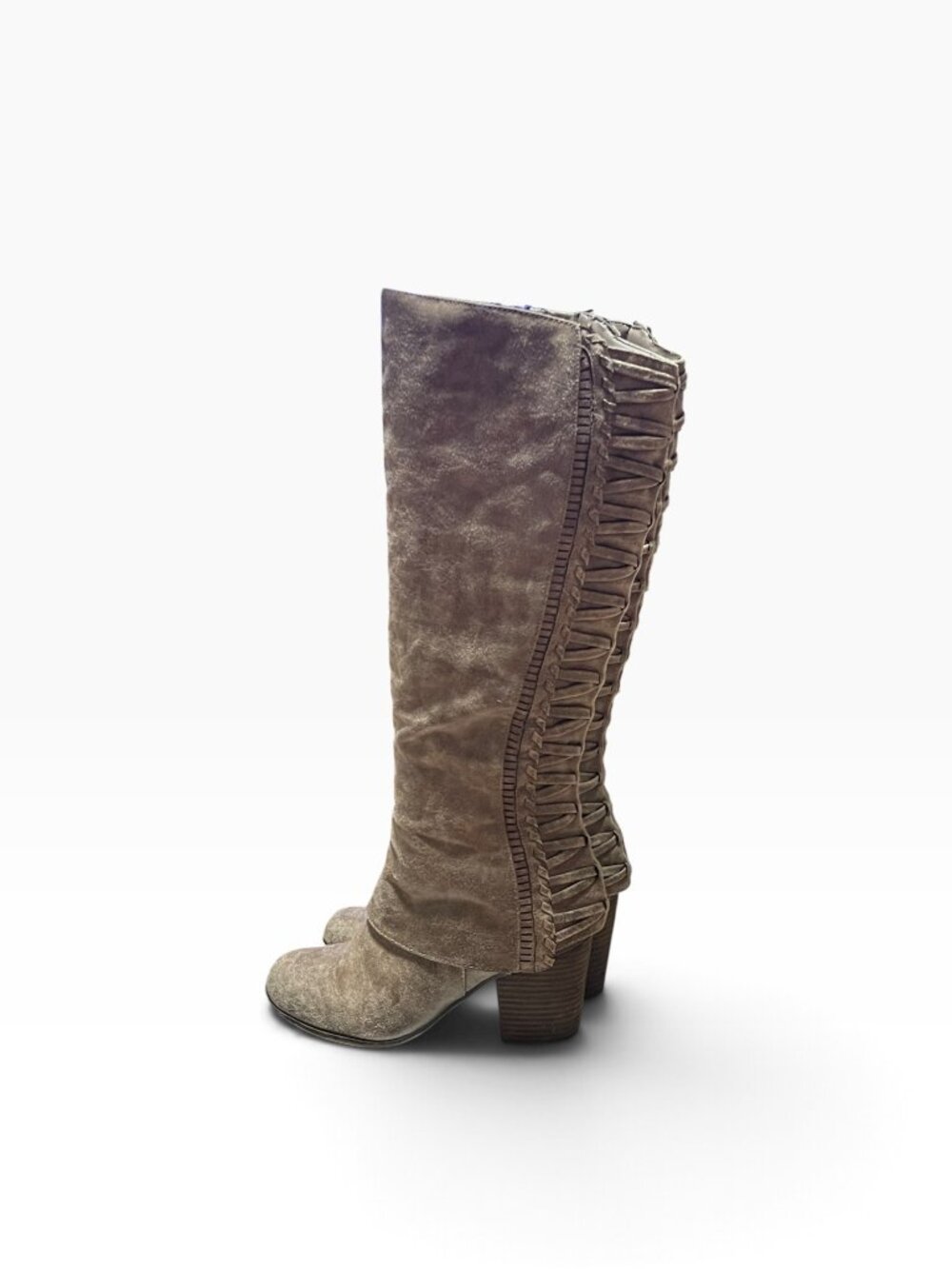 Women's Fergie Zip-Up Knee-High Boots Size 8.5 with Textured Heel Brow